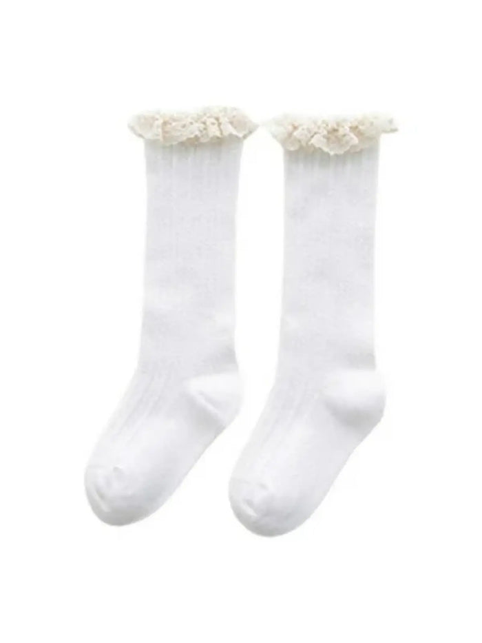 Girls White Cable Knit Lace Trimmed Socks Mia Belle Girls