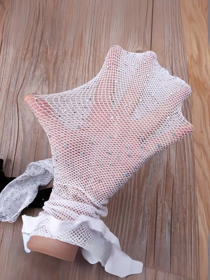 Girls White Rhinestone Embellished Fishnet Tights Mia Belle Girls