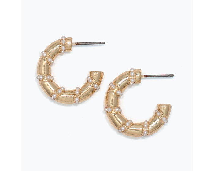 Gold Hoop with Small Pearls Earrings