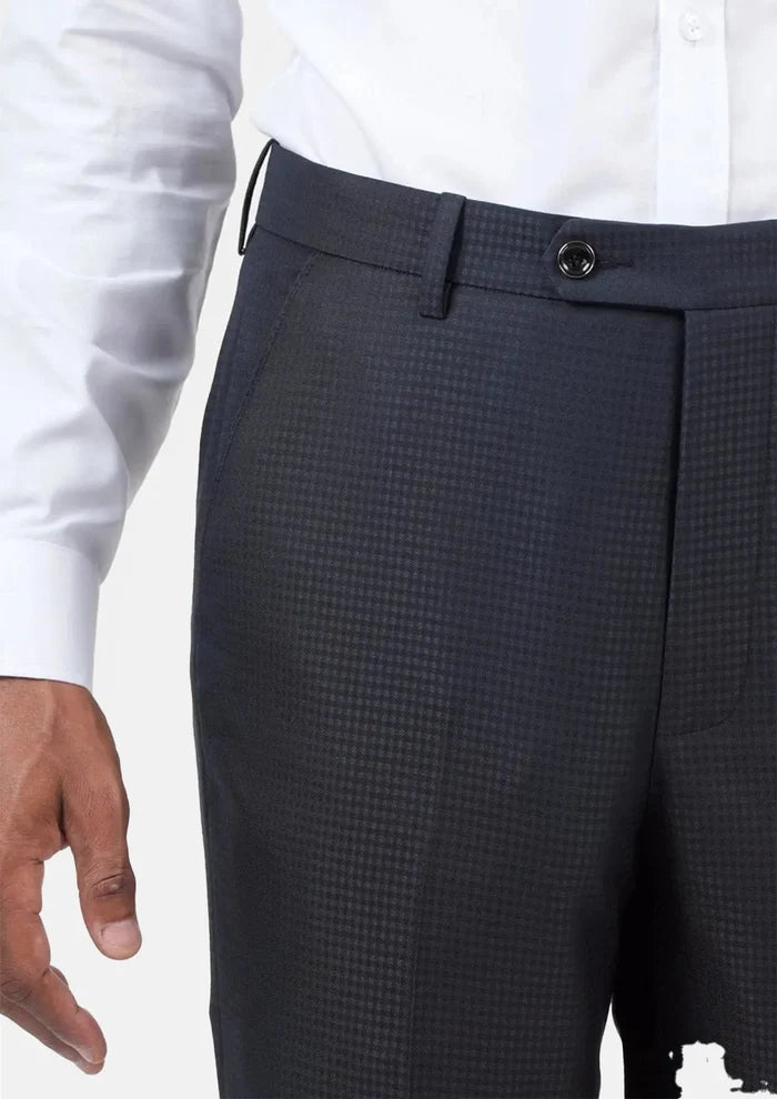 Graphite Blue Microcheck Pants - SARTORO