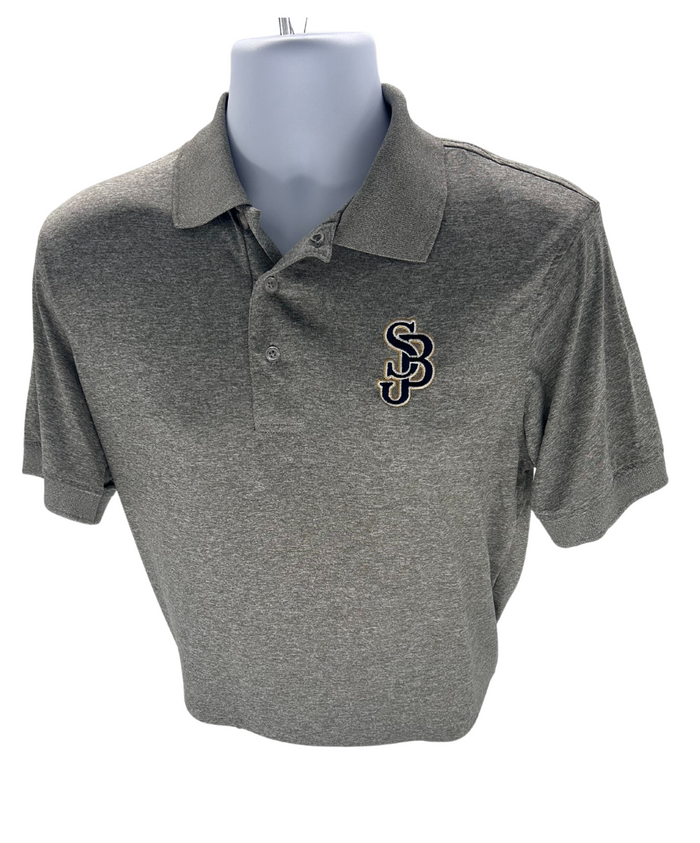 GRAY PERFORMANCE POLO SHIRT: SHORT SLEEVE WITH SJB LOGO