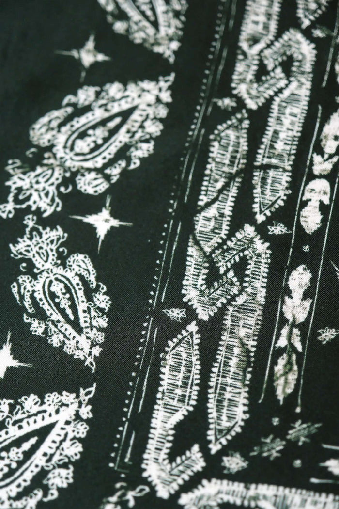 green silk scarf pattern detail in Mountain View Green