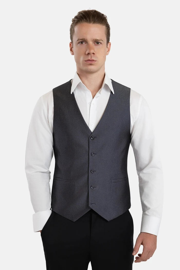 Grey Microcheck Vest - SARTORO