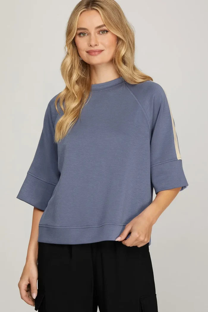 Half Sleeve Knit Top with Contrast Tape