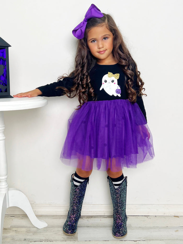 Girls Halloween Apparel Ghost Swiss Tulle Tutu Dress - Mia Belle Girls