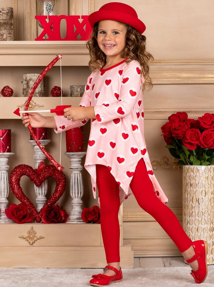 Kids Valentine's Clothes | Heart Print Sharkstooth Tunic & Legging Set