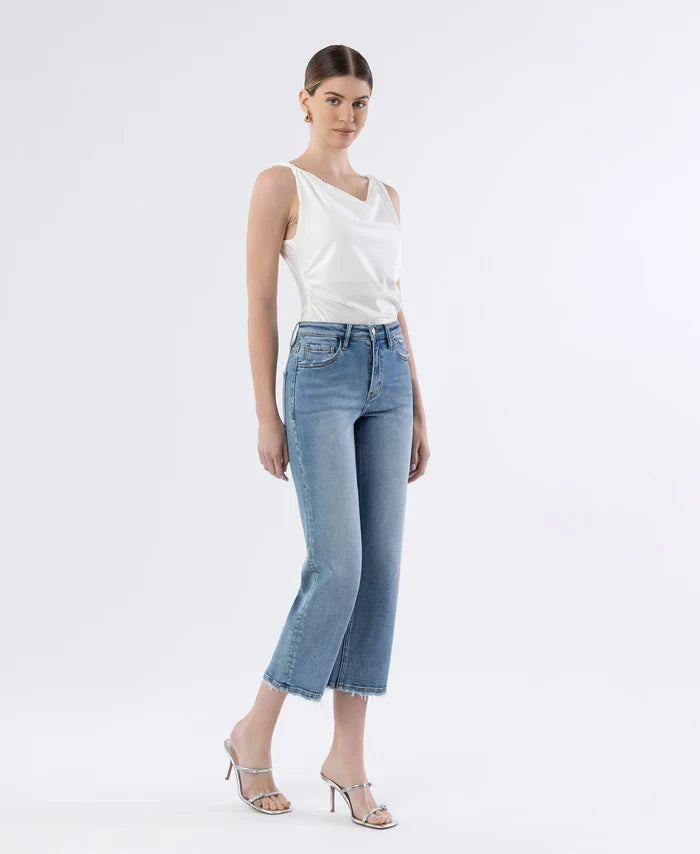 High Rise Crop Slim Wide Jeans