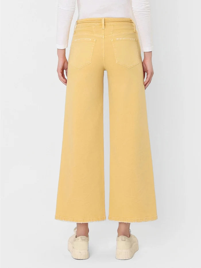 High Rise Drawstring Color Crop Wide Leg Jeans