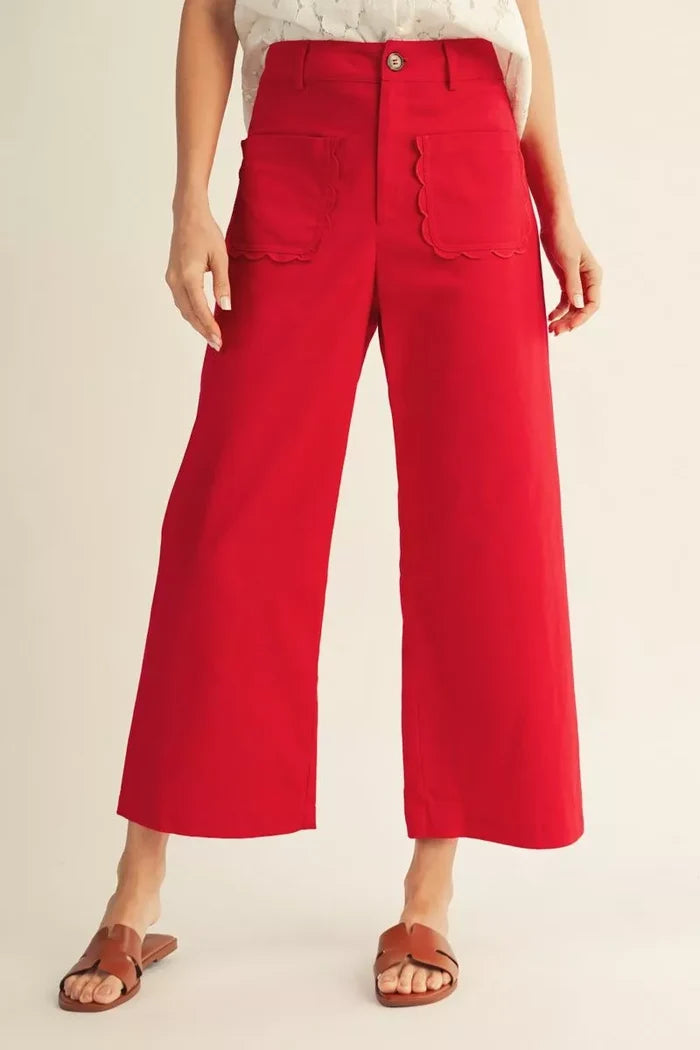High Waist Wide Leg Solid Pants with Pockets