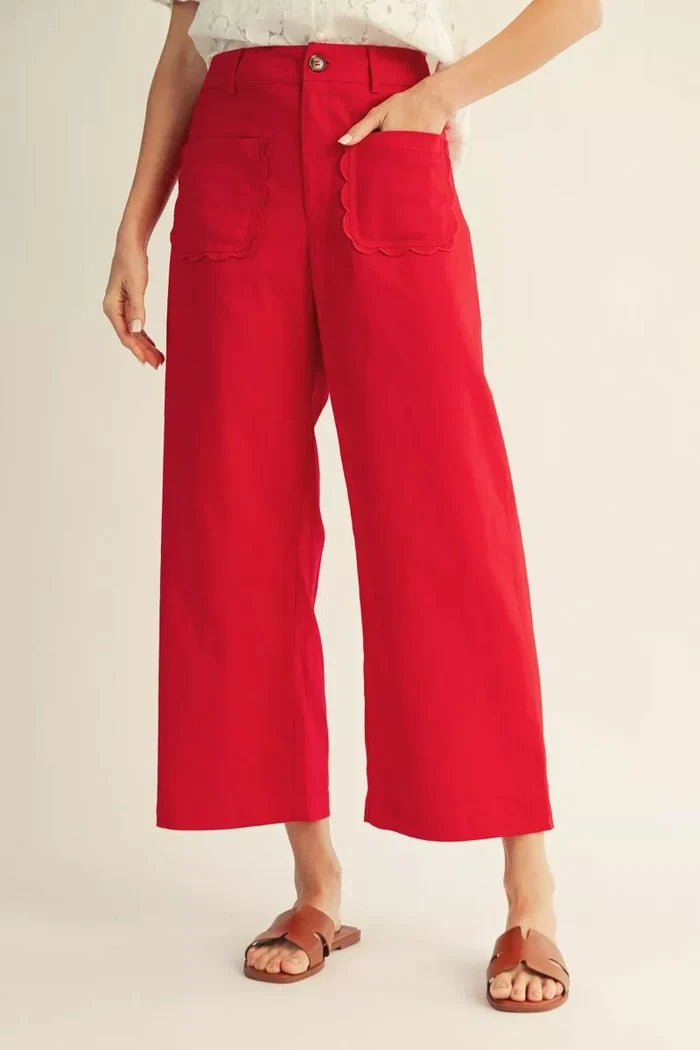 High Waist Wide Leg Solid Pants with Pockets