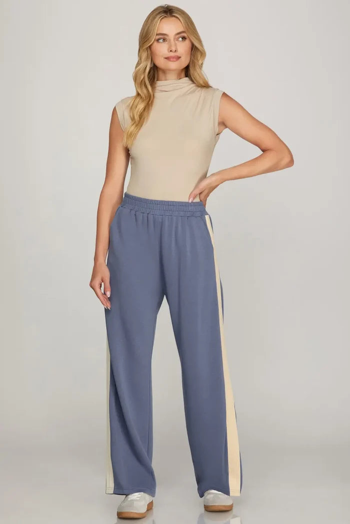 Knit Pants with Contrast Side Tape