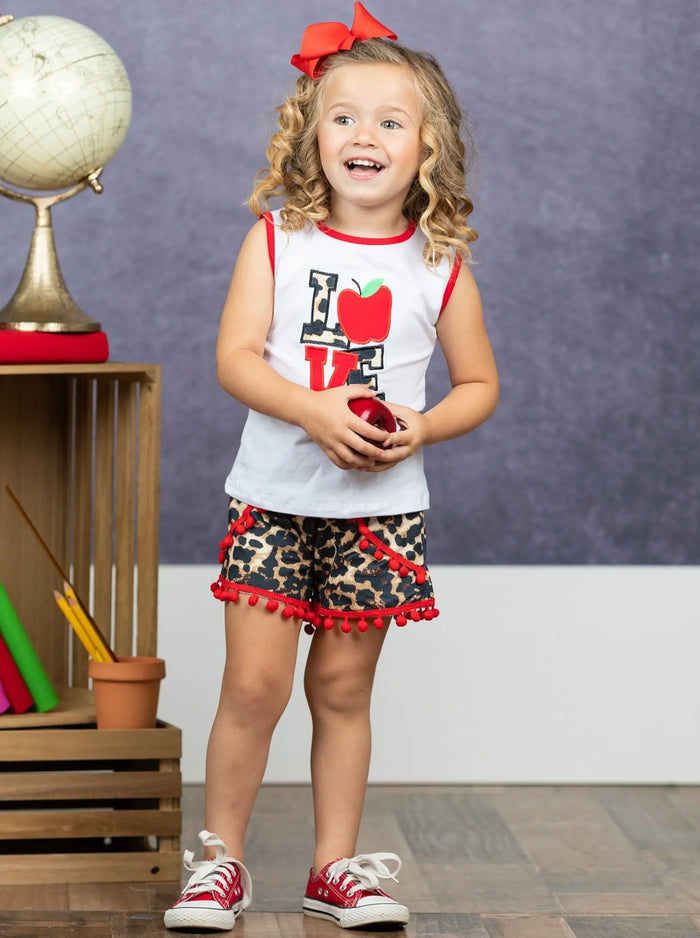 First Day of School | Love Top & Pom Pom Short Set | Mia Belle Girls