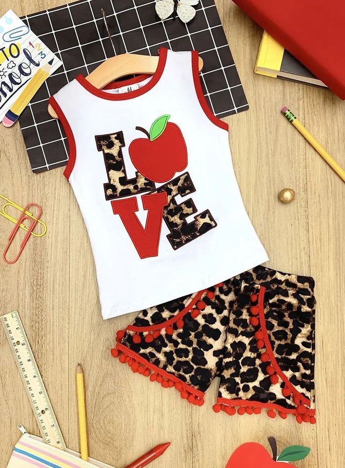 First Day of School | Love Top & Pom Pom Short Set | Mia Belle Girls