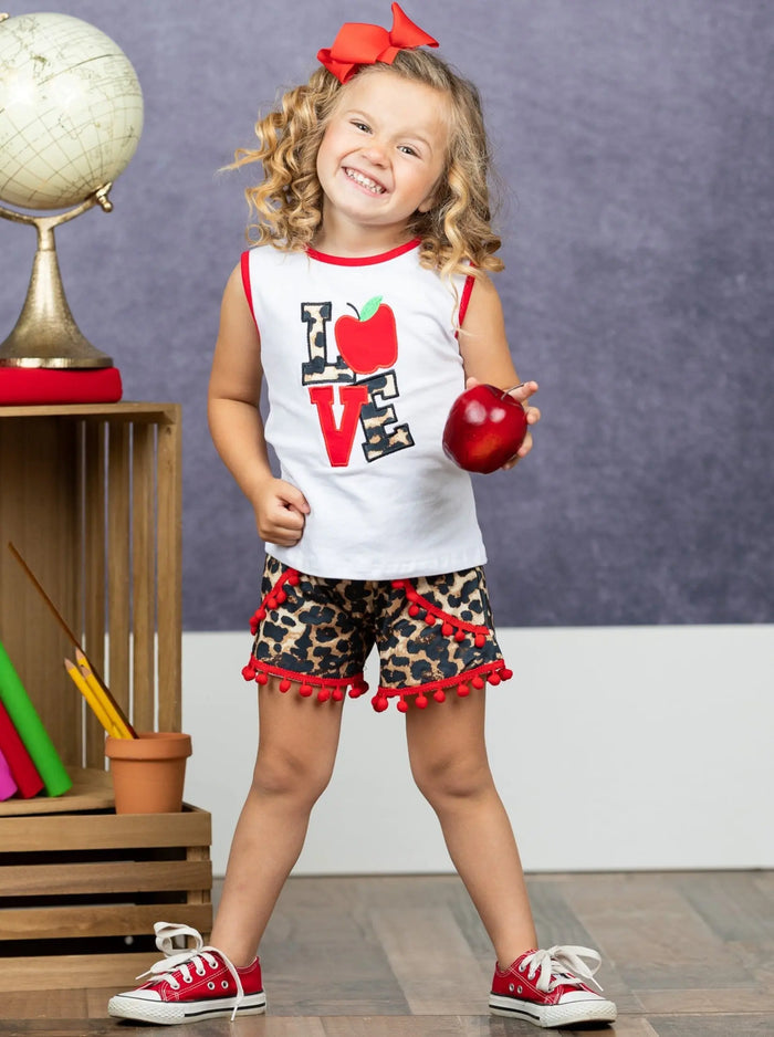 First Day of School | Love Top & Pom Pom Short Set | Mia Belle Girls