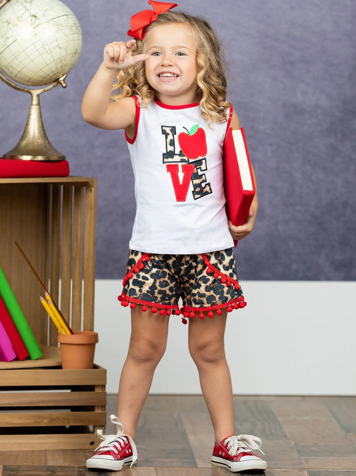 First Day of School | Love Top & Pom Pom Short Set | Mia Belle Girls