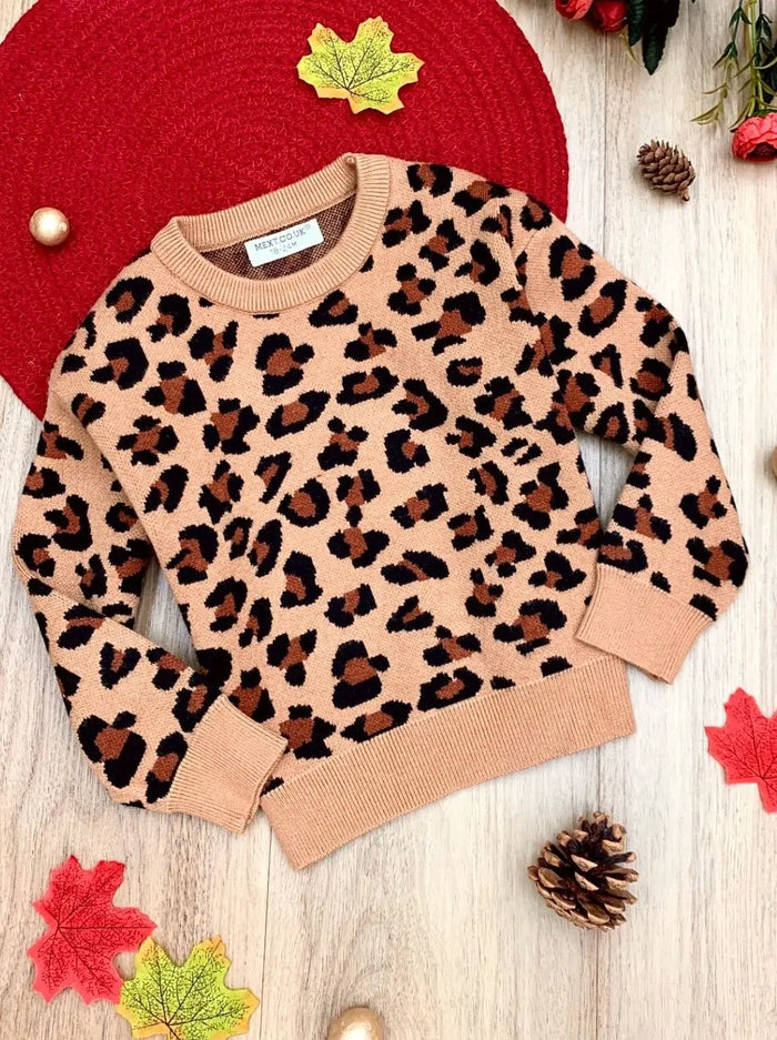 Kids Sweaters & Cardigans | Leopard Fuzzy Sweater | Mia Belle Girls
