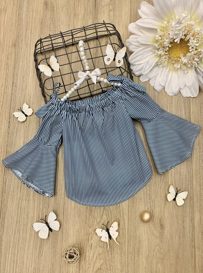 Toddler Spring Tops | Girls Boho Pinstripe Flounce Sleeve Top