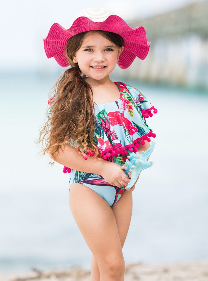 Kids Swimsuits | Girls Tropical Print One Shoulder One Piece Swimsuit