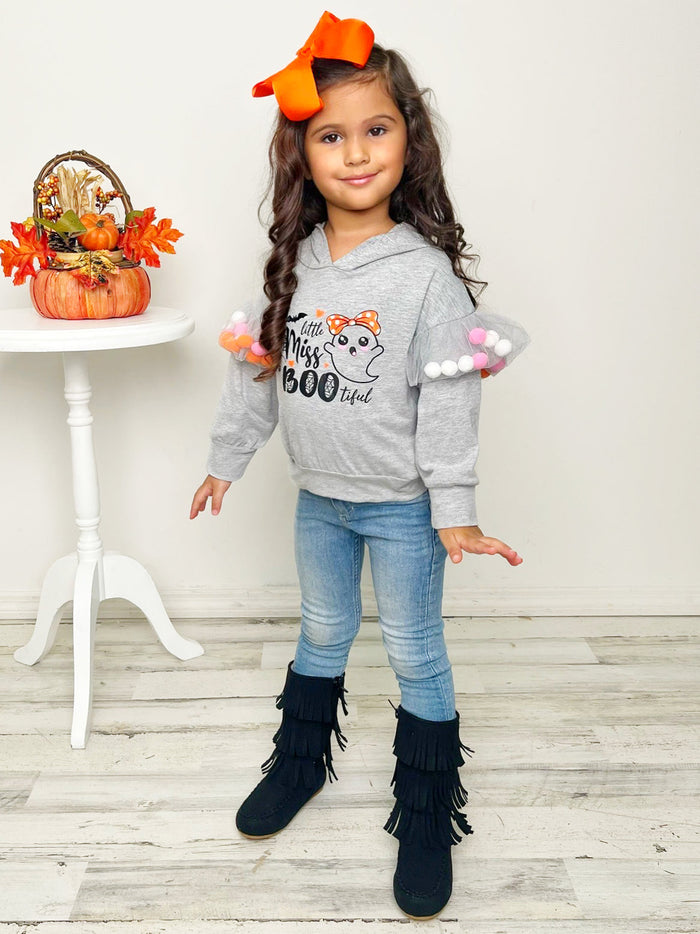 Girls Halloween Tops | Miss Boo-tiful Hooded Top | Mia Belle Girls