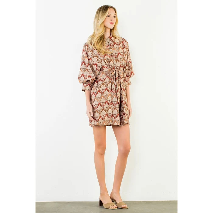 Long Sleeve Pattern Button Down Dress