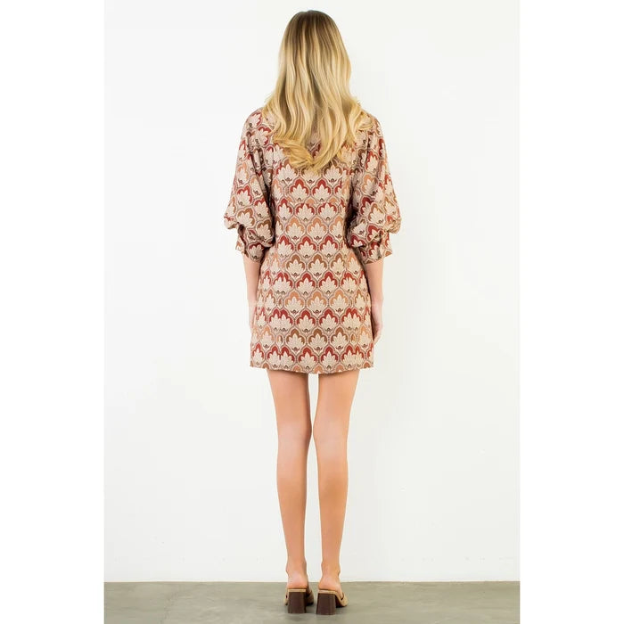 Long Sleeve Pattern Button Down Dress