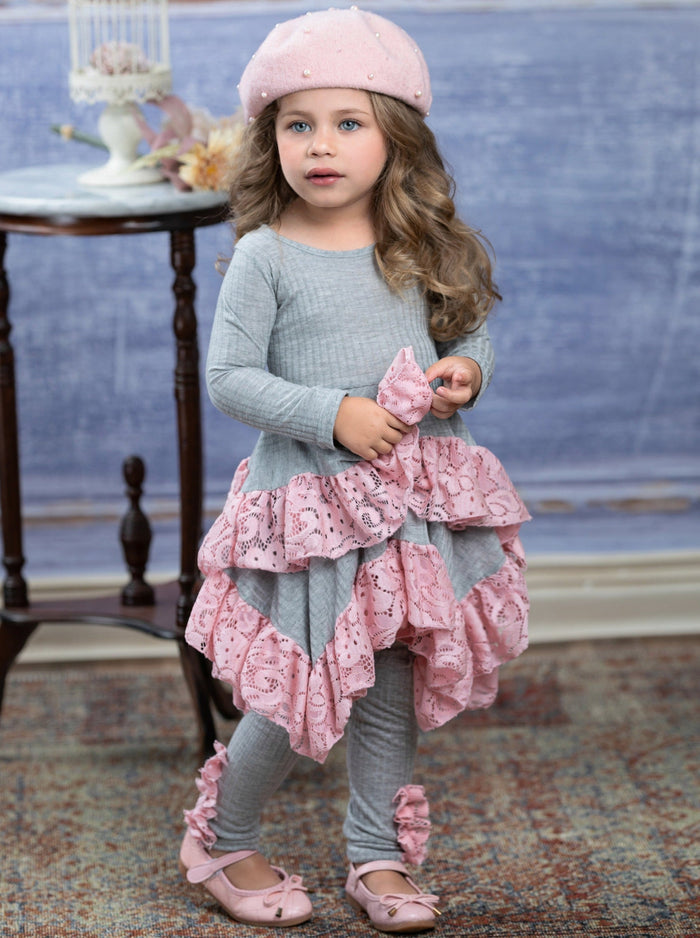 Girls Fall Outfits | Lace Tiered Tunic & Legging Set - Mia Belle Girls