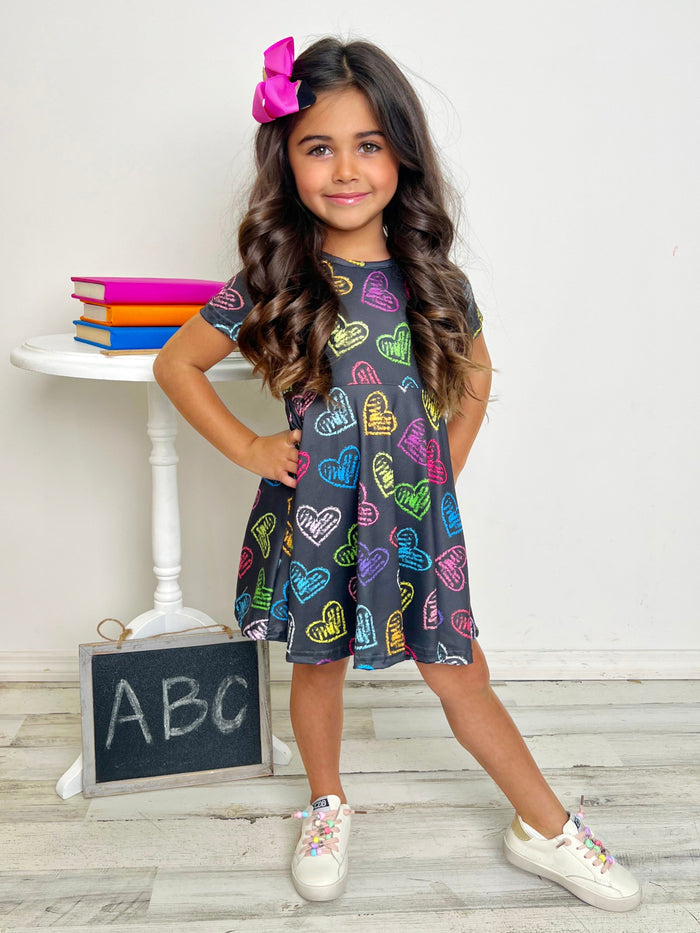 Back To School Dresses | Neon Heart Skater Dress | Mia Belle Girls