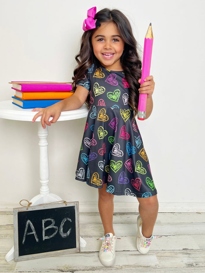 Back To School Dresses | Neon Heart Skater Dress | Mia Belle Girls