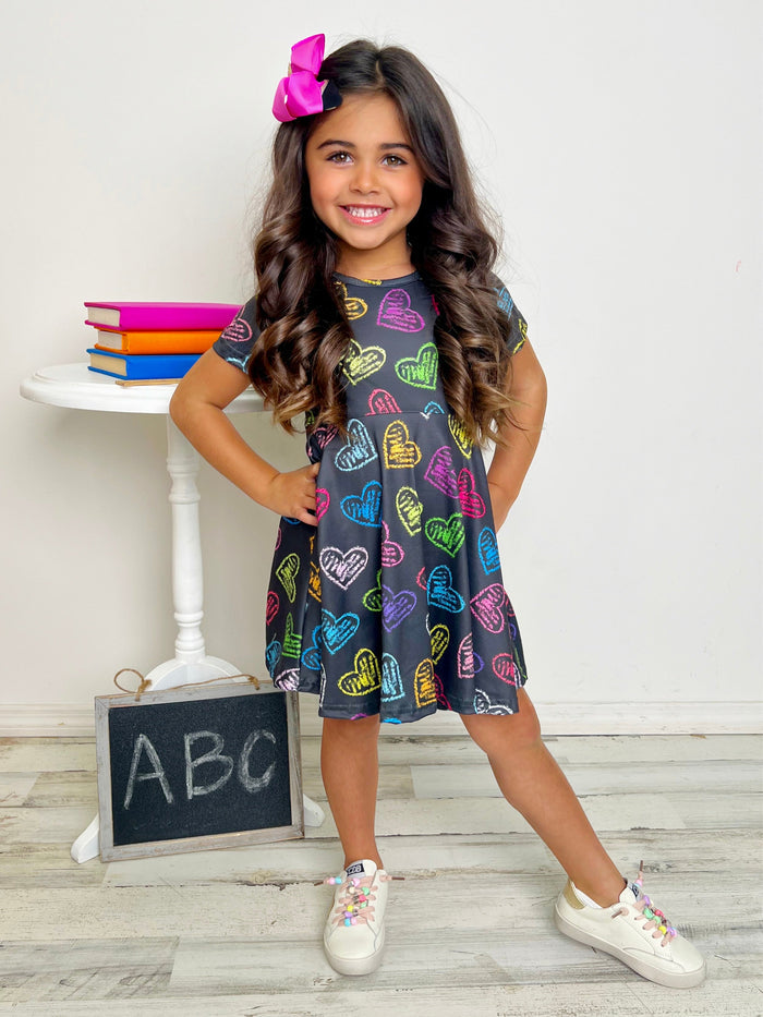 Back To School Dresses | Neon Heart Skater Dress | Mia Belle Girls