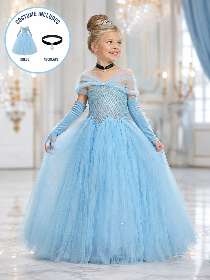 Magical Glass Slipper Princess Costume Gown with Necklace
