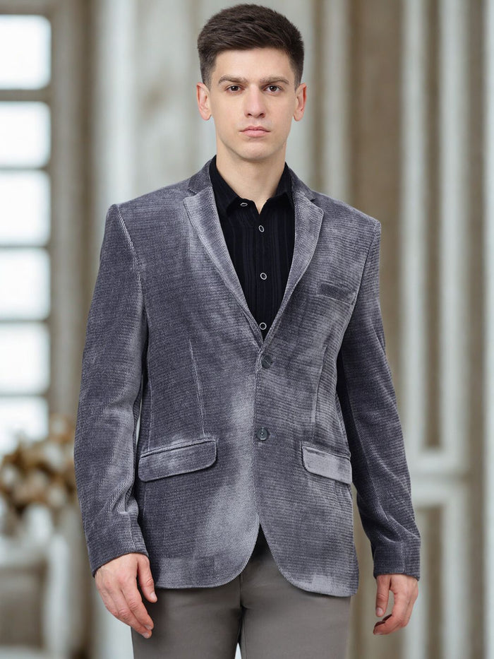 Men's Grey Velvet Textured Blazer