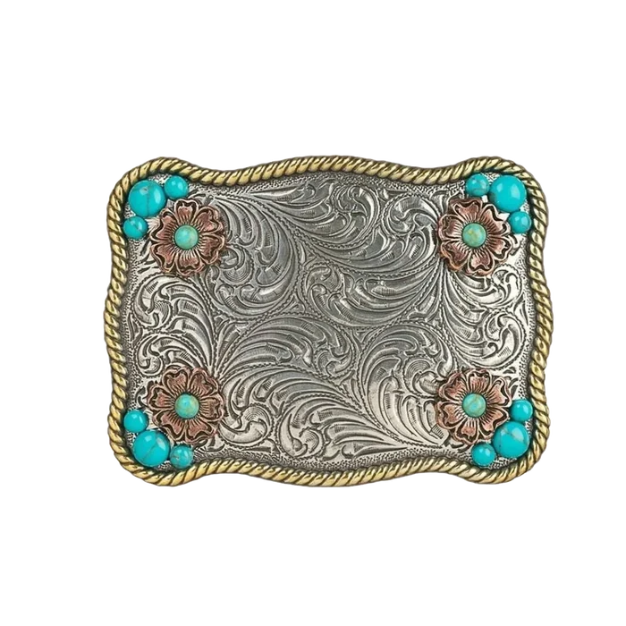 M&F Western Flower Accent & Turquoise Stones Belt Buckle
