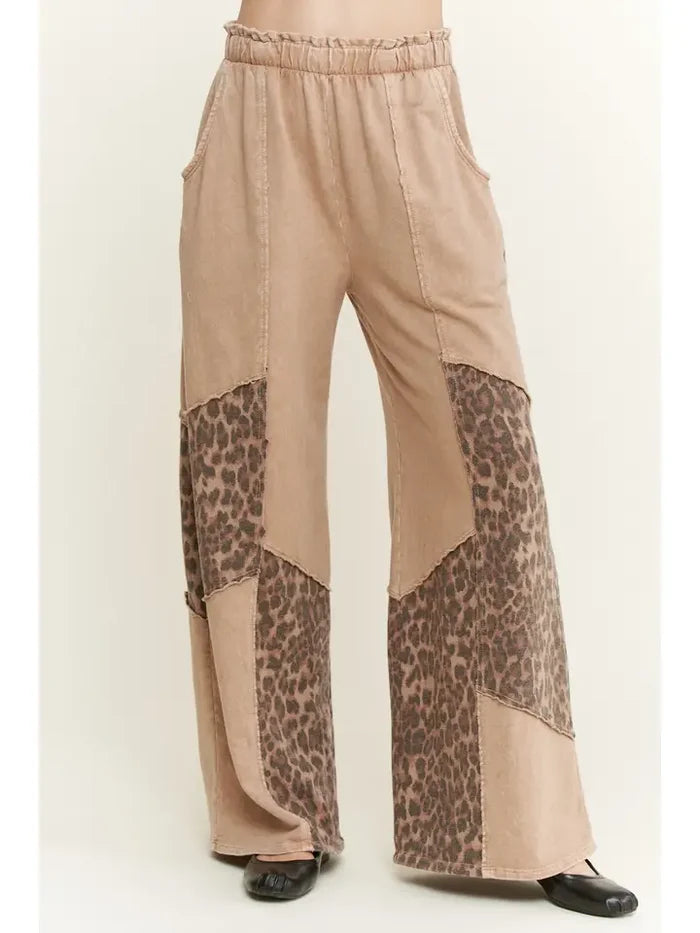Mineral Washed Leopard Animal Patchwork Pants