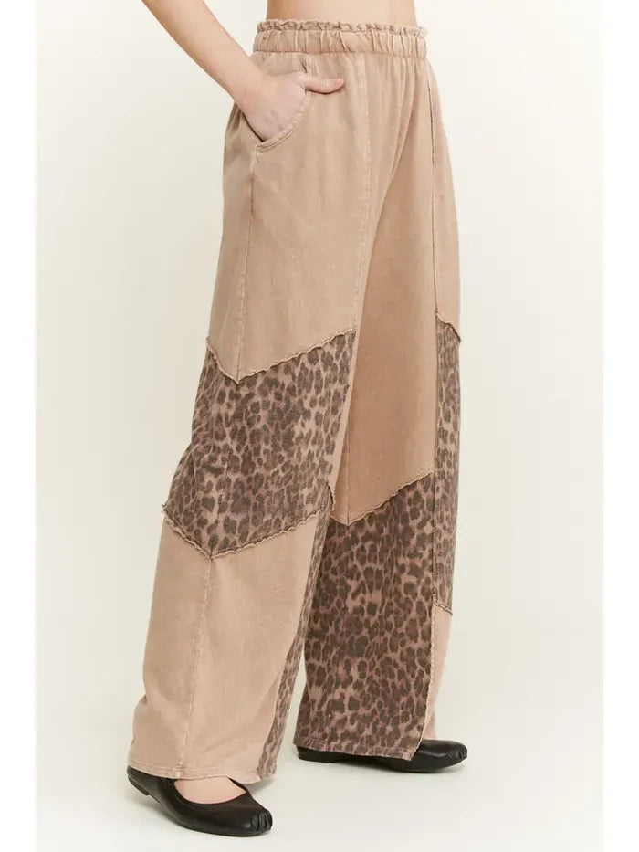 Mineral Washed Leopard Animal Patchwork Pants