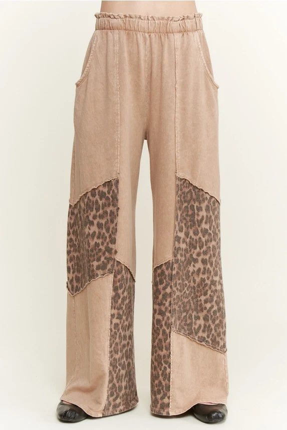 Mineral Washed Leopard Animal Patchwork Pants