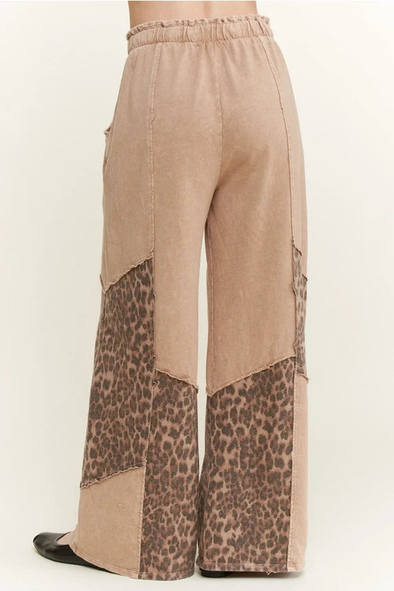 Mineral Washed Leopard Animal Patchwork Pants
