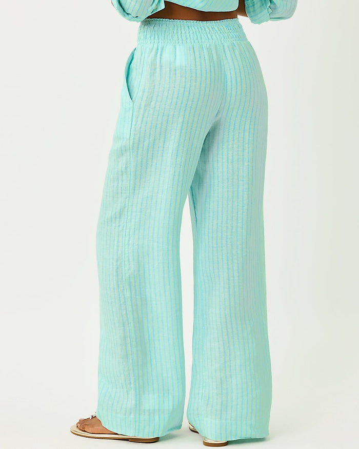 Lilly Pulitzer - Mirabella Linen Palazzo Pant - Mint Condition X Capri Blue Saint Tropez Stripe