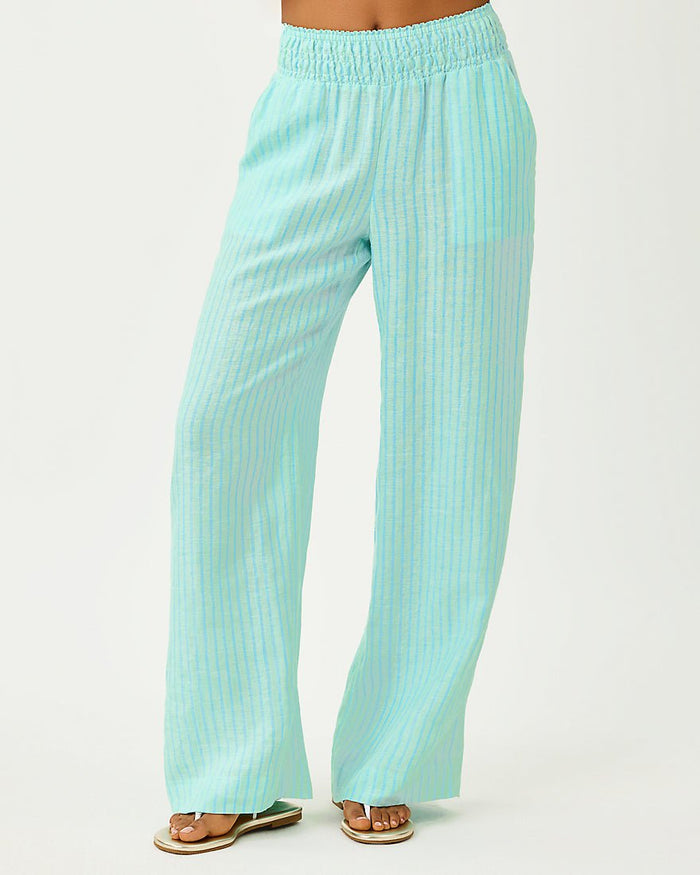Lilly Pulitzer - Mirabella Linen Palazzo Pant - Mint Condition X Capri Blue Saint Tropez Stripe