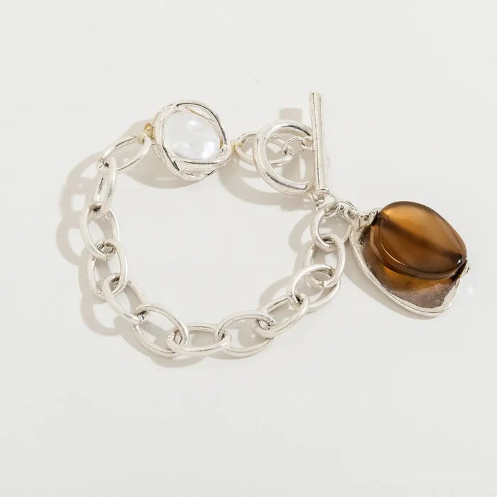 Mixed Stone and Silver Chain Link Toggle Bracelet