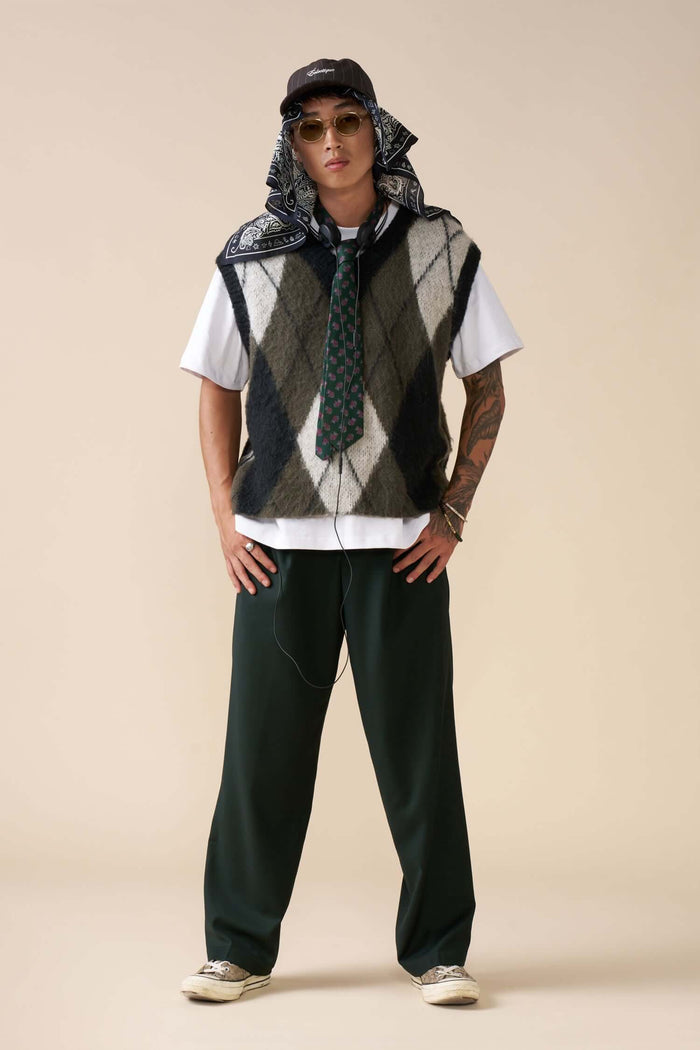 model wearing reversible mohair vest front view