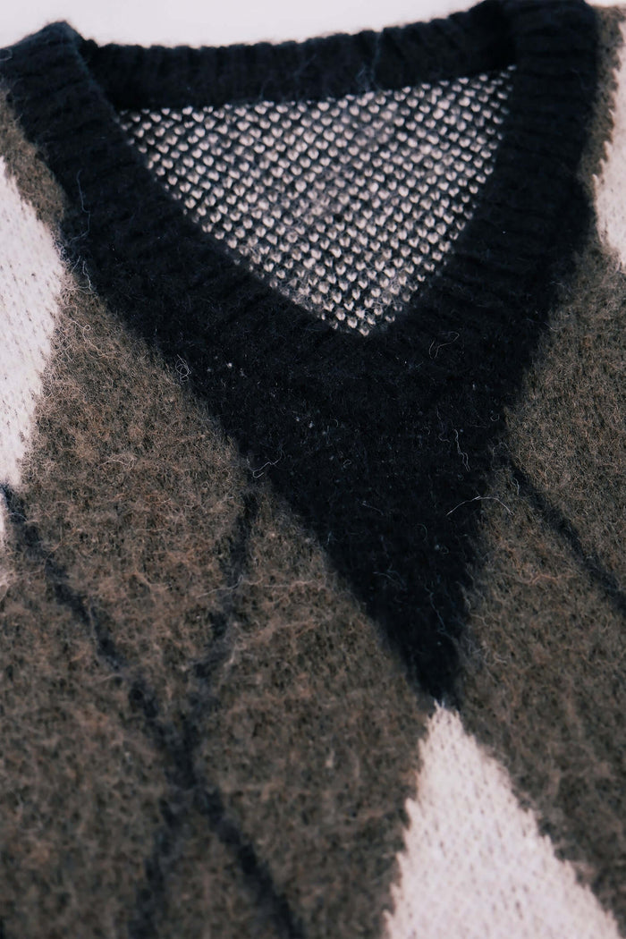 knit texture detail of reversible mohair vest