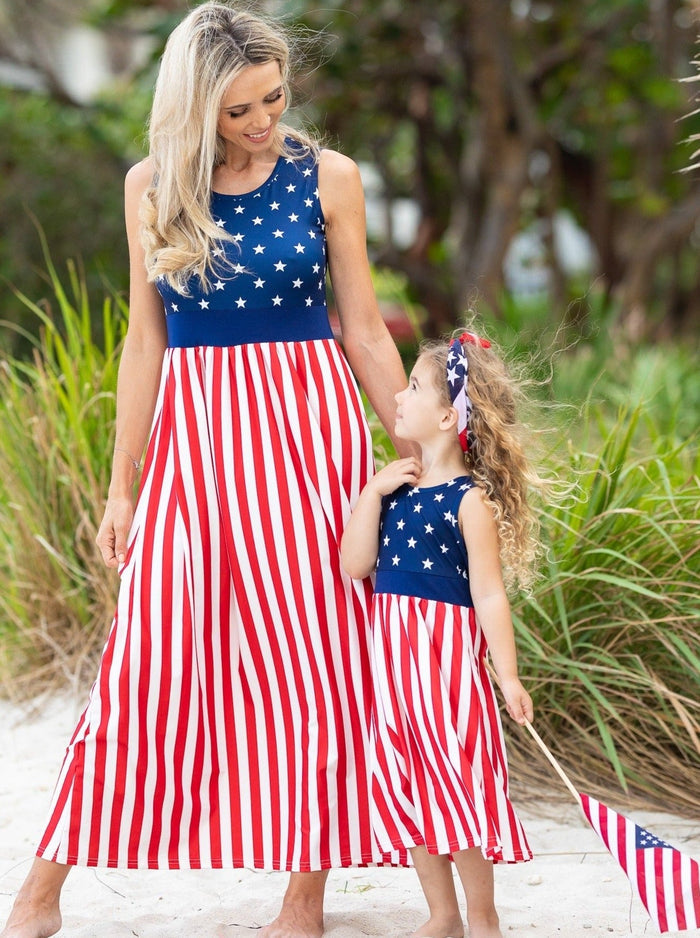 Mommy And Me US Flag Maxi Sundress | Mia Belle Girls 4th of July