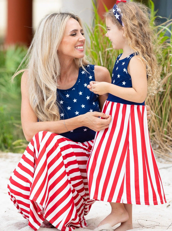 Mommy And Me US Flag Maxi Sundress | Mia Belle Girls 4th of July