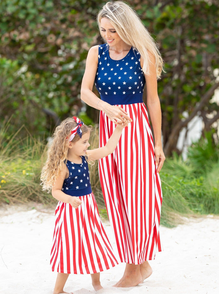 Mommy And Me US Flag Maxi Sundress | Mia Belle Girls 4th of July