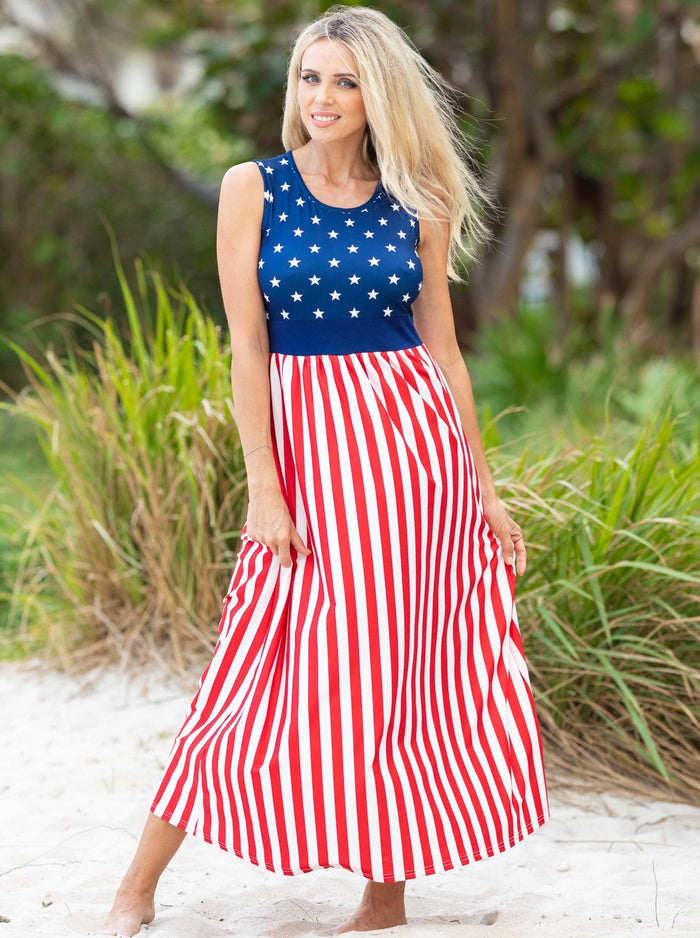Mommy And Me US Flag Maxi Sundress | Mia Belle Girls 4th of July