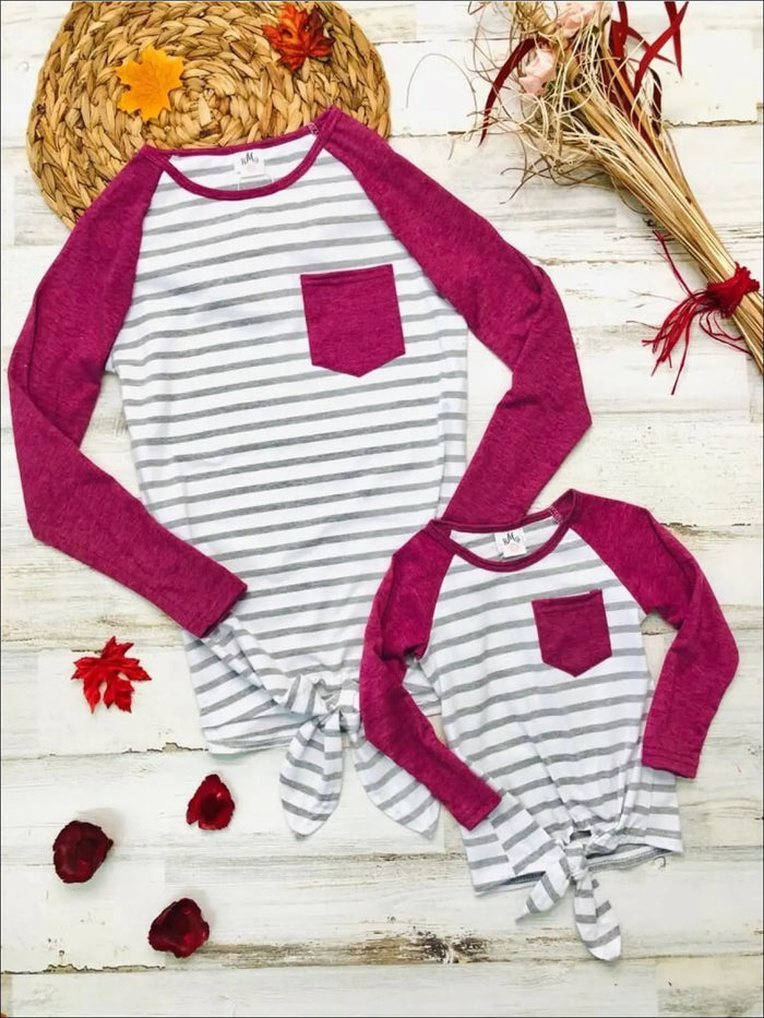 Mommy & Me Matching Raglan Sleeve Knot Pocket Top - Mia Belle Girls