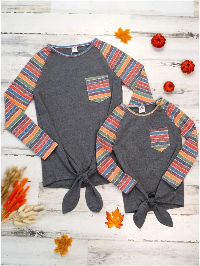 Mommy & Me Matching Raglan Sleeve Knot Pocket Top - Mia Belle Girls