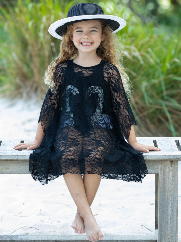 Mommy & Me Resort Wear | Matching Black Lace Kaftan Swim Cover Up