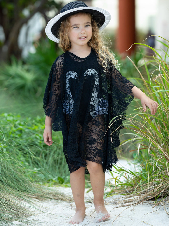 Mommy & Me Resort Wear | Matching Black Lace Kaftan Swim Cover Up