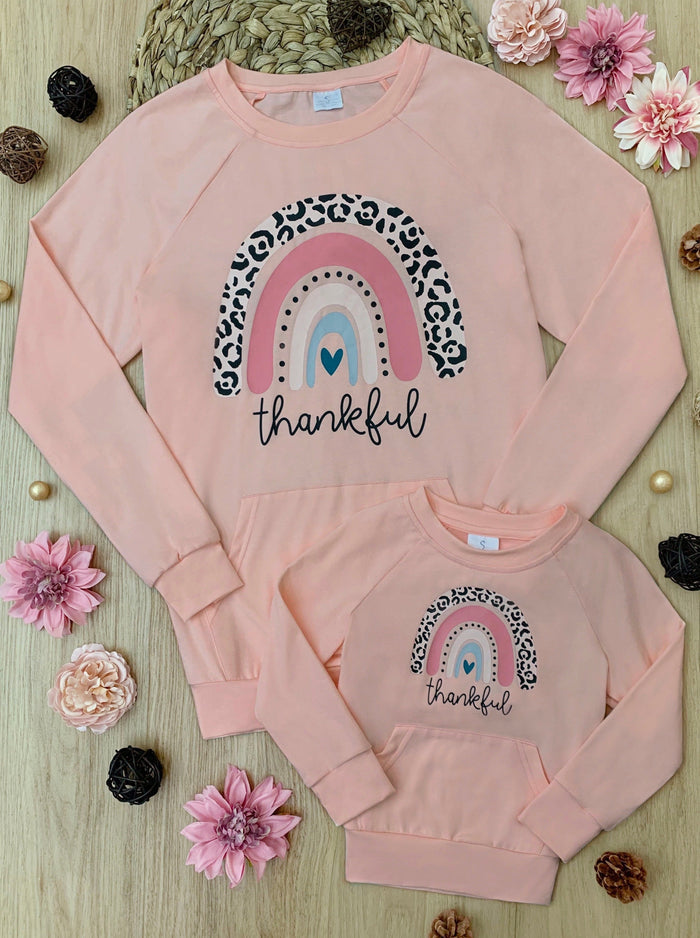 Mommy and Me Fall Thankful Rainbow Pouch Pullover - Mia Belle Girls